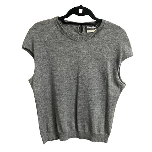 Vintage Salvatore Ferragamo Pure Wool Knit Shell Dark Gray Womens Large AS IS - Picture 1 of 5